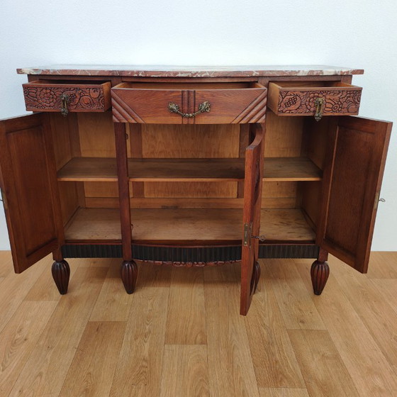 Image 1 of Klassieke, landelijke vintage commode dressoir met marmer blad