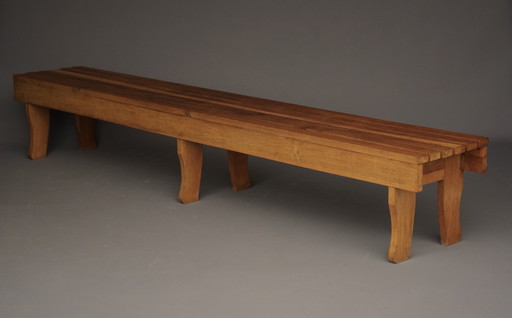 Long Vintage Oak Slatted Bench, 1960s