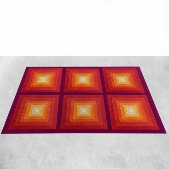 Image 1 of 1970s Gorgeous Verner Panton Style "Quadrat" Geometric Op Art Rug. Made in England