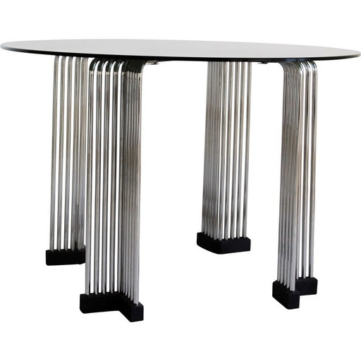 Vintage table in chrome-plated rod and smoked glass, Italy 1970s