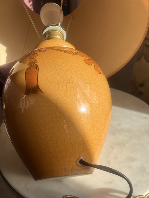 Vintage Le Dauphin ceramic table lamp – orange crackle – 1970s/1980s