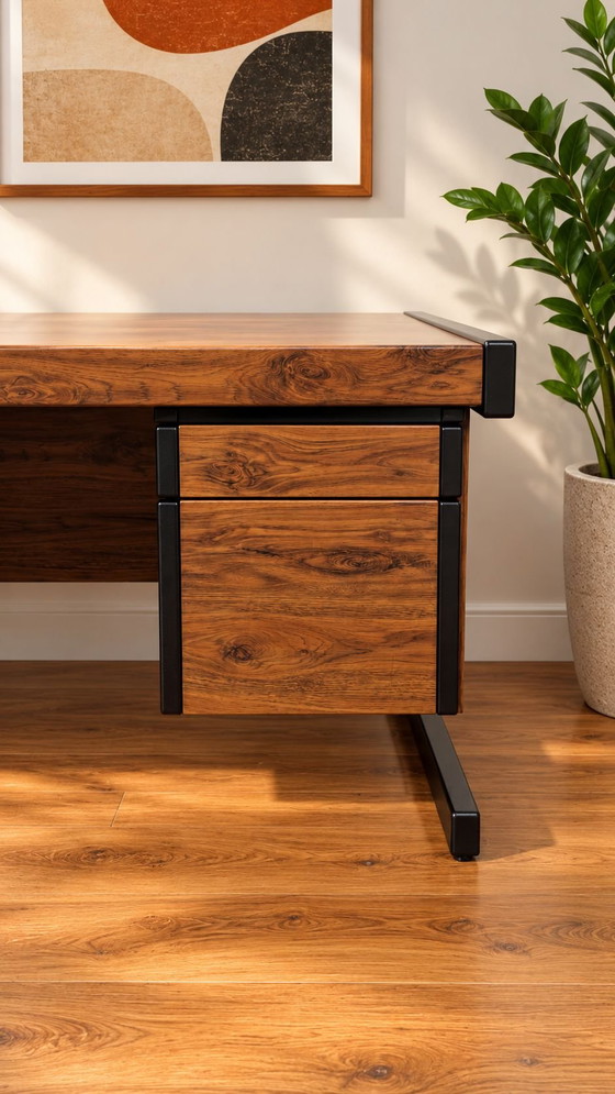 Vintage Scandinavisch design bureau van MEX Mobelfabrik, Meubels, Metaal, Kunststof, Zwart (foto 6 van 10)
