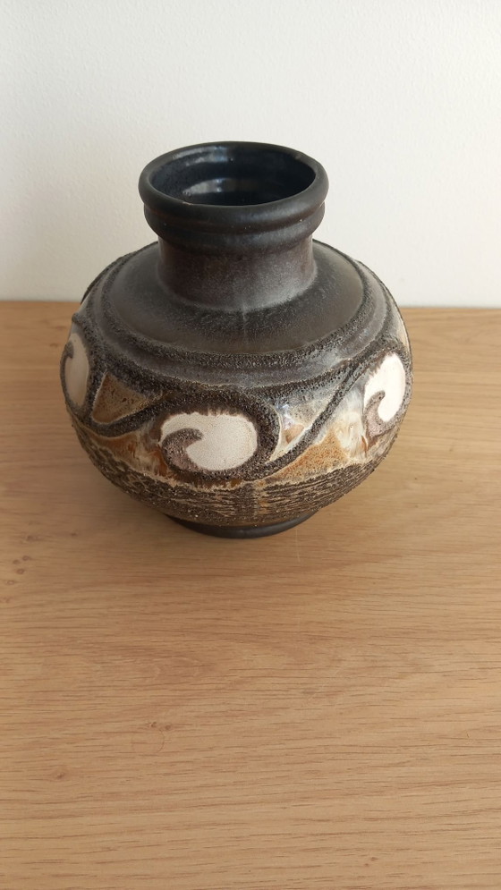 Vintage Strehla Keramik design vase (Model 1421), DDR / Fat Lava, Ceramic, Brown (photo 4 of 6)