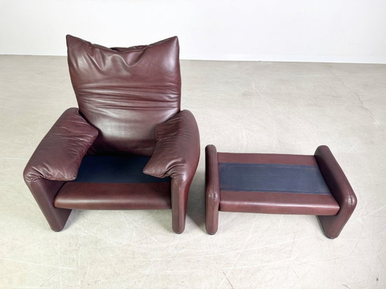 Image 1 of 2x Cassina Maralunga Sessel + Ottoman Vico Magistretti Leder braun