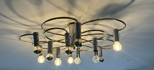 Large Flush Mount Ceiling Lamp By Gaetano Sciolari, Italy 1970’S 