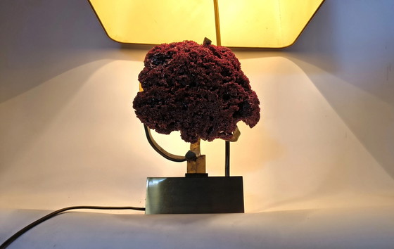 Rare red pipe organ coral brass table lamp, 1970s (photo 10 of 13)