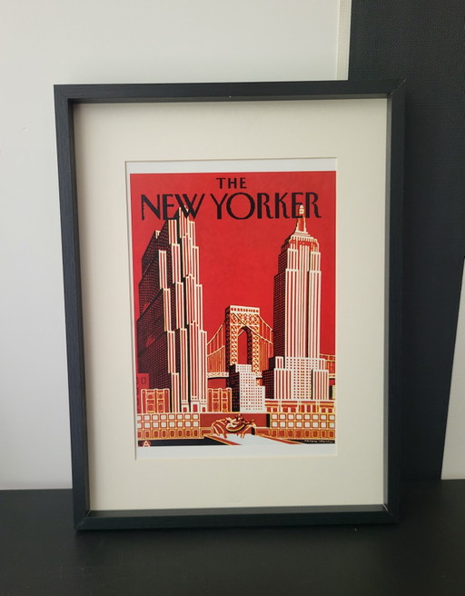 The New Yorker iconische print met passepartout ingelijst.