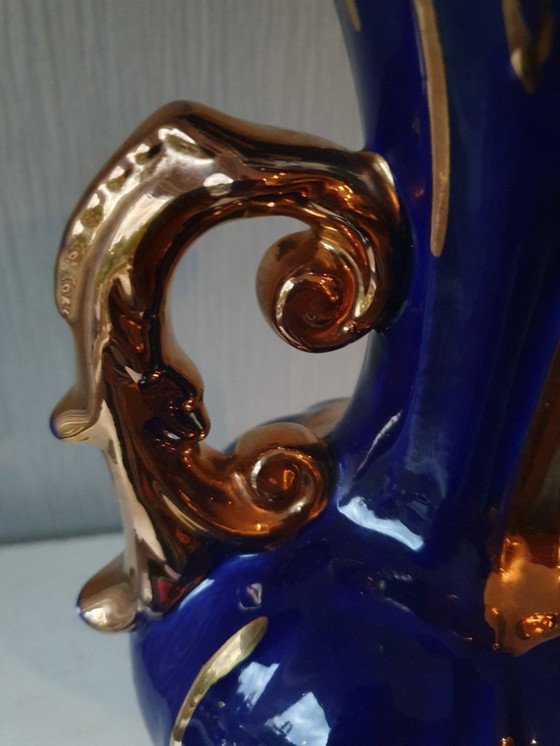 Image 1 of Exklusive italienische Keramikvase – kobaltblau mit Golddekor – 37 cm