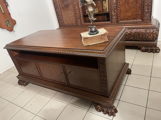 Ensemble de bureau Chambre d'homme noyer à gorge avec racine de noyer, armoire 260 large 190 haut bureau 93 profond et 183 large