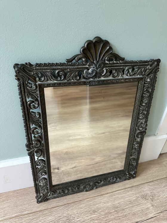 Miroir Baroque Italien Ancien – Métal Patiné – Mod. Dep. (43 x 31 cm) – Objets déco, Metal (photo 3 of 8)