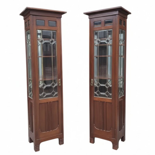 Pair of Art Nouveau Solid Wood Showcases, Central Europe, Circa 1910