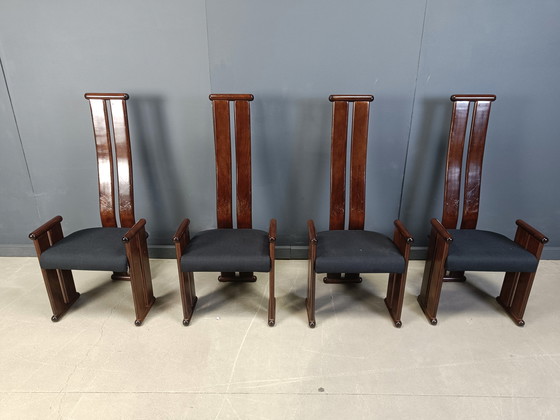 Image 1 of Post modern high back dining chairs, set of 4, 1970s 