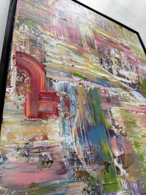 Image 1 of Œuvre d'art 90 x 70 cm avec cadre flottant noir.