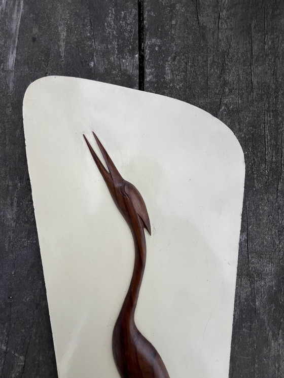 Image 1 of Vintage mid century kraanvogel wandpaneel 