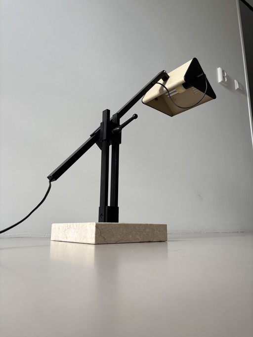 French Jean Prouvé Style Industrial Table Lamp with Marble Base, 1970's