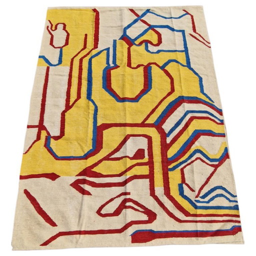 Tapiz de lana inspirado en Willem De Kooning | Arte textil moderno de mediados de siglo (82 × 60 pulgadas) (photo 2 of 12)