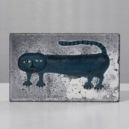 Marie Henriette Bataille à Dour - Plaque céramique au chat Belgique 1960s