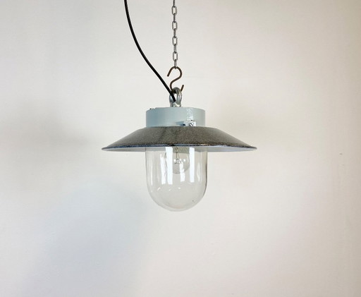 Lampada a sospensione in smalto grigio industriale, anni '70