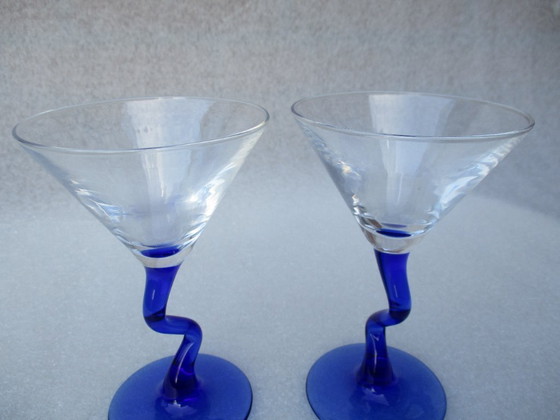 Image 1 of Zigzag 4 Martini cocktail glazen, vintage, van Libby Watusi, twee kleuren.  