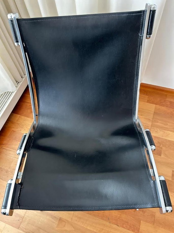 Image 1 of Black Leather Scissor Chair by Antonio Citterio for Flexform – Italian Design, 1980