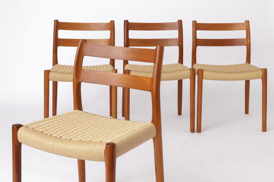 Image 1 of Set di 4 sedie modello 84 di Niels Otto Møller – Teak danese e corda di carta, anni '70 | Sedie da pranzo vintage in stile m