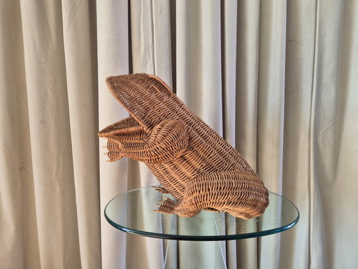 grenouille vintage en osier marron
