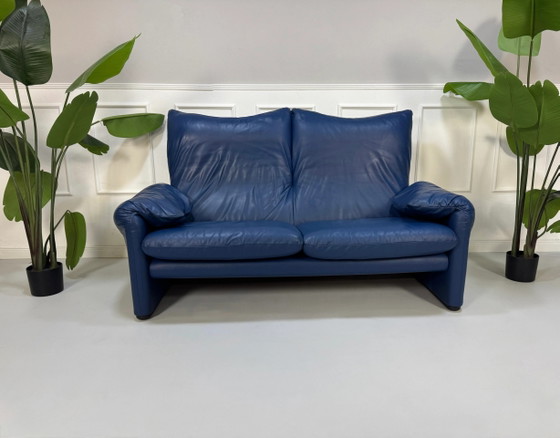 Image 1 of Sofá de diseño Cassina Maralunga de 2 plazas Sofá Leder Blau