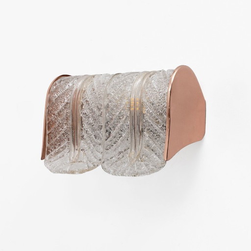 Coppia di applique da parete in vetro di Murano con dettagli in rame, Barovier & Toso, Italia, anni '70.