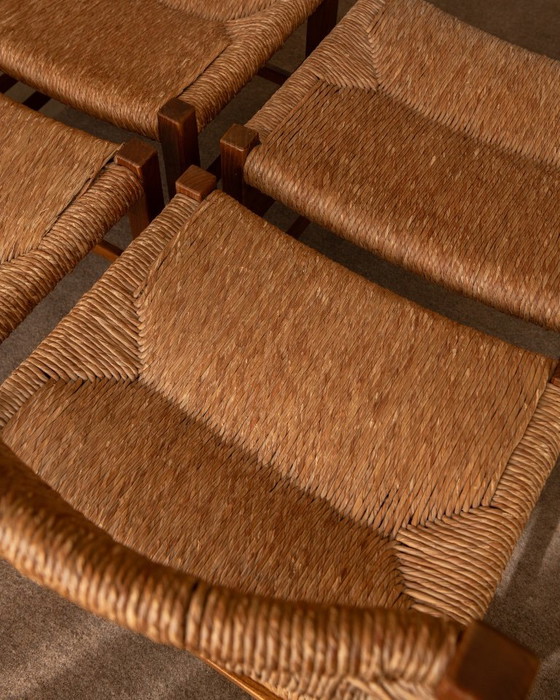 French Mid-Century Wood and Rush Dining Chairs, 1960s, Set of 6, Beige (photo 9 of 22)