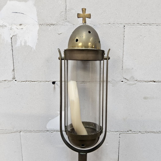 Antieke processielamp / processielantaarn / flambeeuw (katholieke) – Oggetti decorativi, Ottone, Legno (photo 7 of 14)