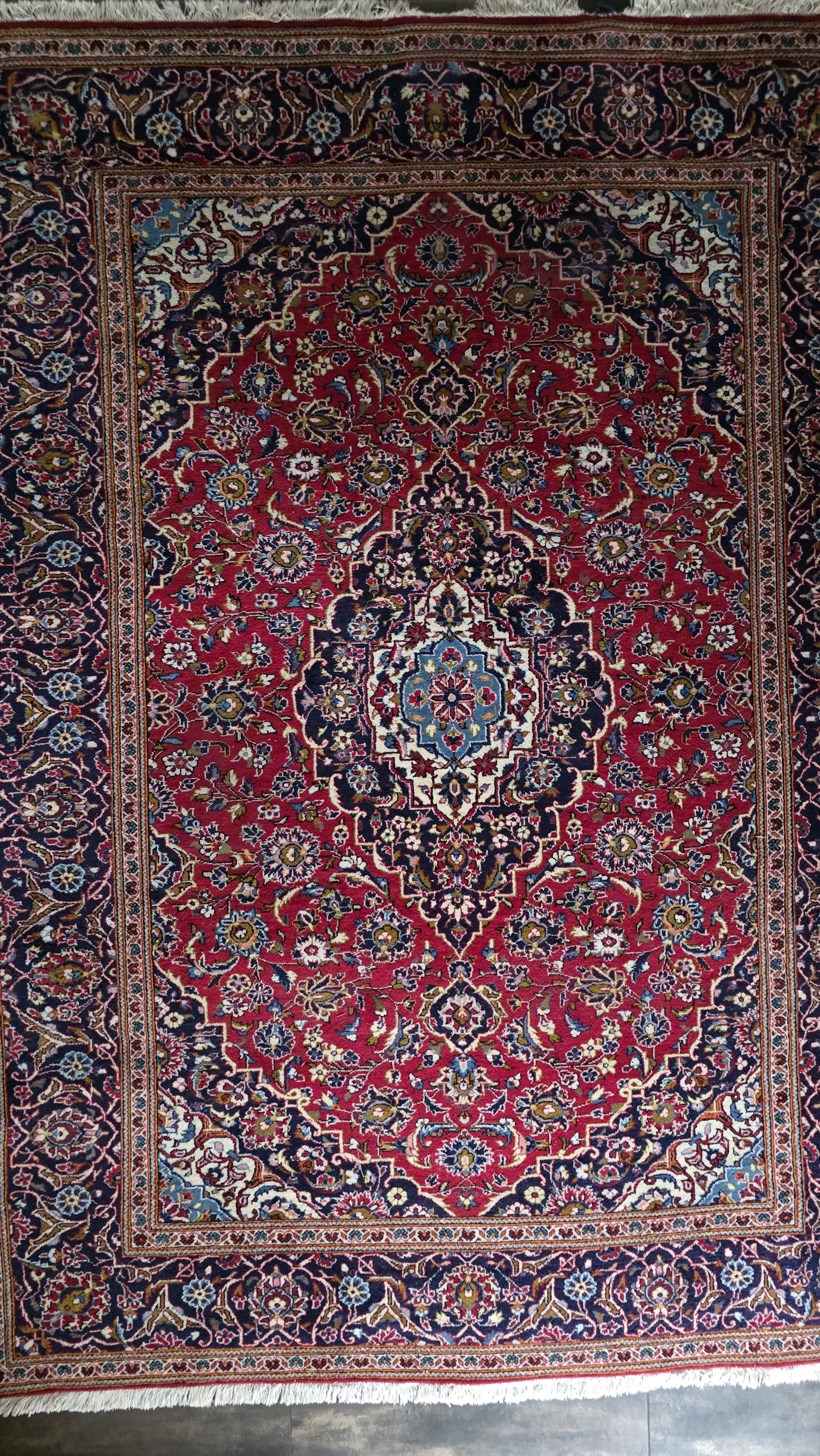 Y3047 中国 Keshan ウール 手織 絨毯 大判 213×137㎝ Hand-knotted Persian Keshan carpet – 250 × 345 cm – wool on cotton