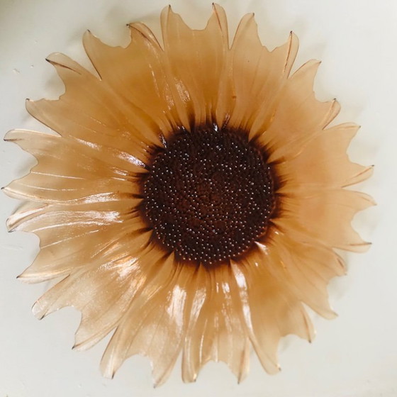 Image 1 of Plato con forma de girasol en vidrio moldeado y prensado, circa 1960.