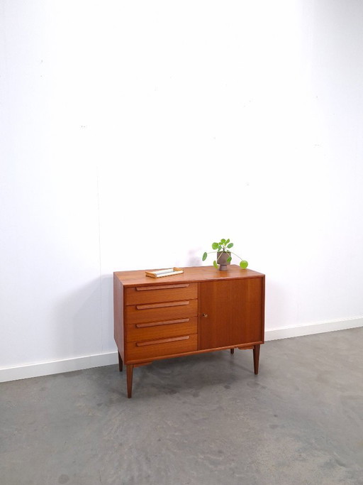 Teak sideboard with 4 drawers and wooden handles, Bornhold