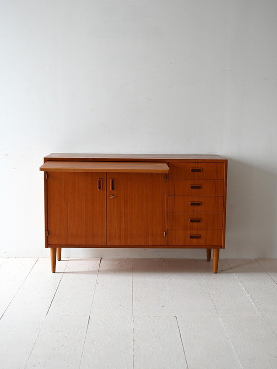 Image 1 of Scandinavian Teak Sideboard with Drawers and Hidden Desk