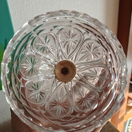 Image 1 of Vintage Crystal Table Lamp with Cherub – Heavy Cut Glass – Hollywood Regency Style