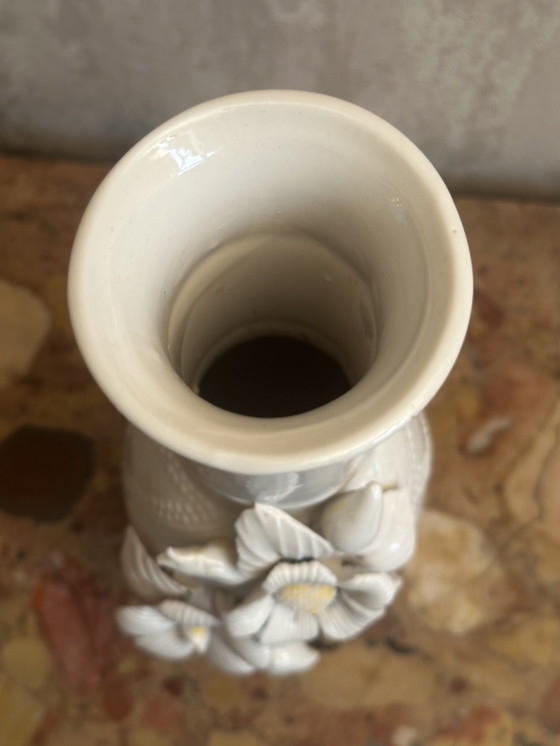 Image 1 of Vintage white ceramic and majolica vase H 21 cm