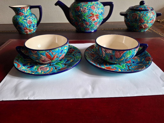 Image 1 of Juego de té esmaltado cloisonné de Longwy