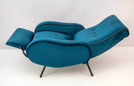Image 1 of Paire de fauteuils inclinables en velours italien Marco Zanuso, style Mid-Century Modern, années 50