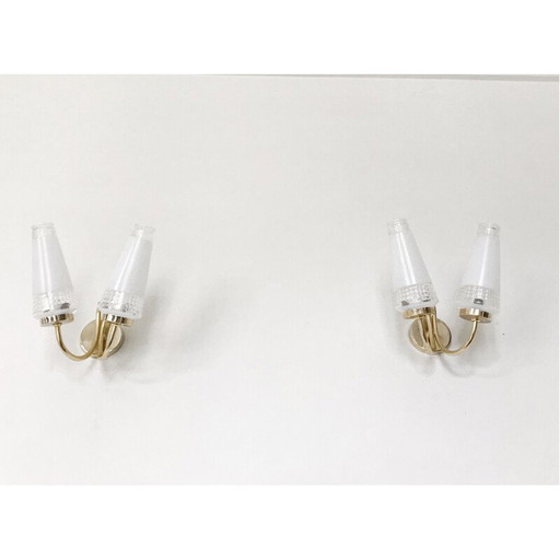 Par de apliques de cristal neoclásicos vintage, franceses, años 60