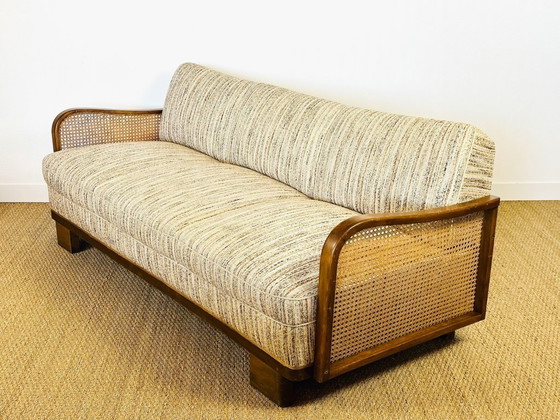 Image 1 of Vintage Art Deco woonkamerset van gebogen hout en riet, 1950, set van 3