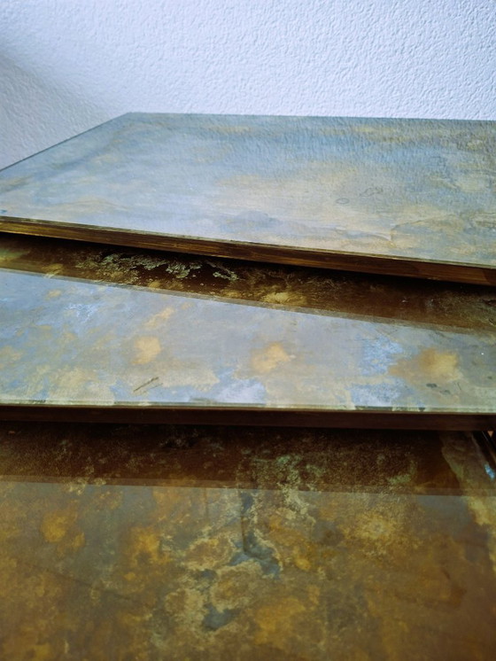 Image 1 of Vintage Maison Jansen style table nest in bronze and Verre Églomisé