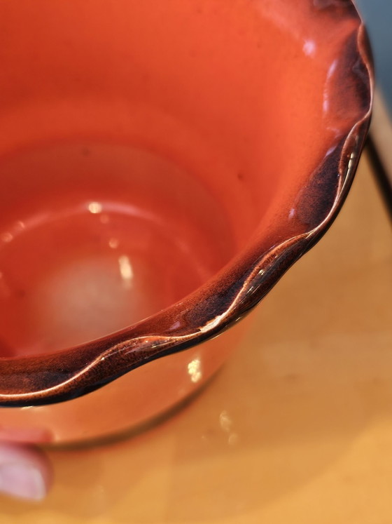 Vintage Orange Brown Ceramic Wavy Flower Pot, Vases (photo 7 of 7)