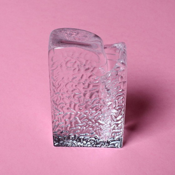 Image 1 of Mid-century Single Flower Textured Glass Block Bud Vase / Solifleur / Germany / 1960s