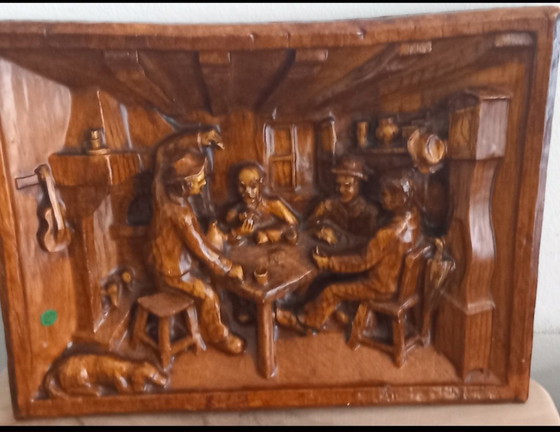 Image 1 of LOTTO: 2 BASSORILIEVI "BOIS SIC" - SCENE DI VITA CONTADINA (ANNI '70) Firmati