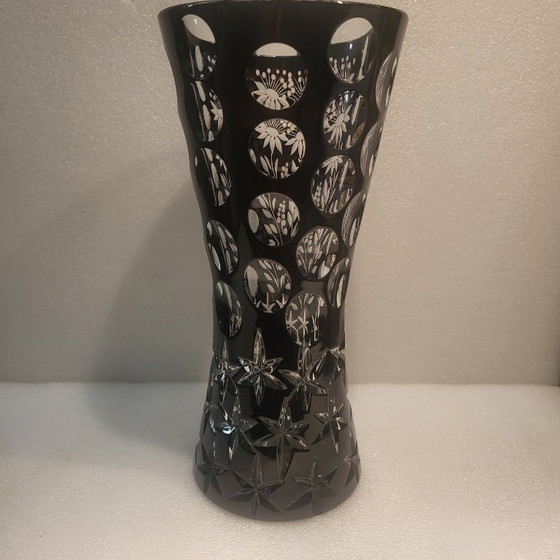 Image 1 of Large black crystal vase, signed Bruno Lehrer, Lorraine, France