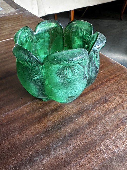 Coupe Vide Poche en Pâte de Verre Vert - Période Art-Deco