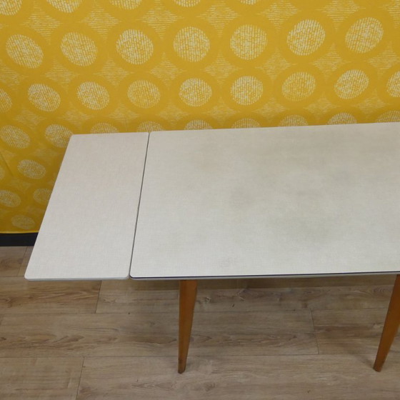 Image 1 of 50s 60s keukentafel houten tafel Resopal 60x94/152 uitschuifbare eettafel retro vintage keuken mid century werktafel
