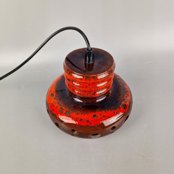 Image 1 of Vintage Herda rood / bruine hanglamp gemaakt van keramiek. Fat lava hanglamp. Diameter 20 cm. Retro lamp. UFO lamp.