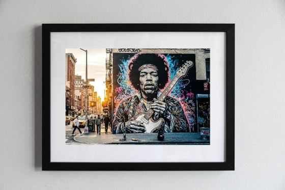 Image 1 of Fotografia stampata e incorniciata / cornice decorativa / edizione limitata / firmata / pop art / Jimi Hendrix