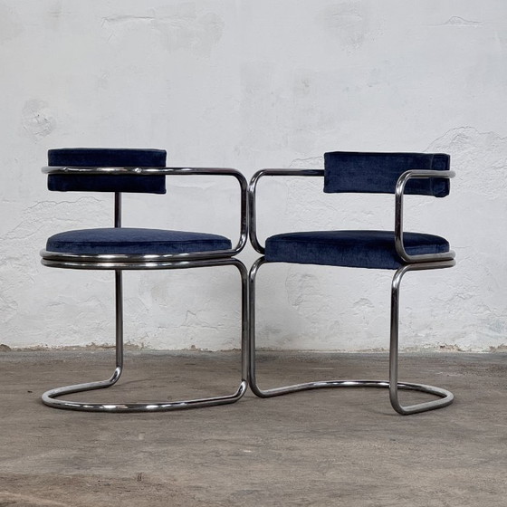 Image 1 of Ensemble de 2 chaises de style Bauhaus, années 1980 – Structure tubulaire en acier